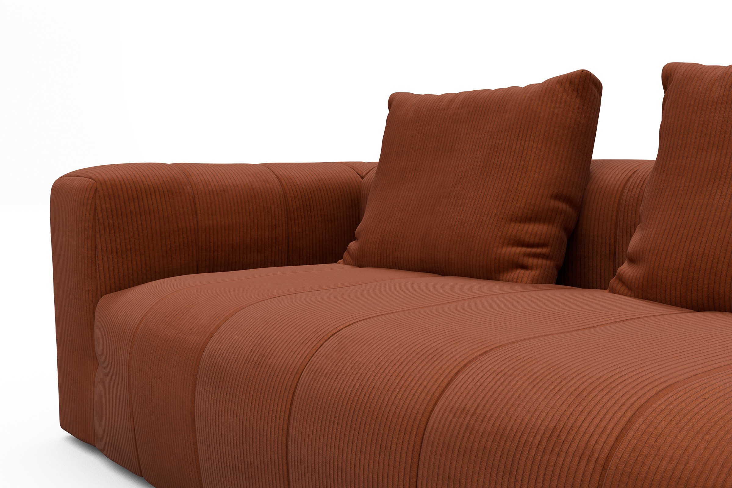 Ecksofa Hugo 2x 2,5-Sitzer Armlehne links Corduroy-Burnt-Orange