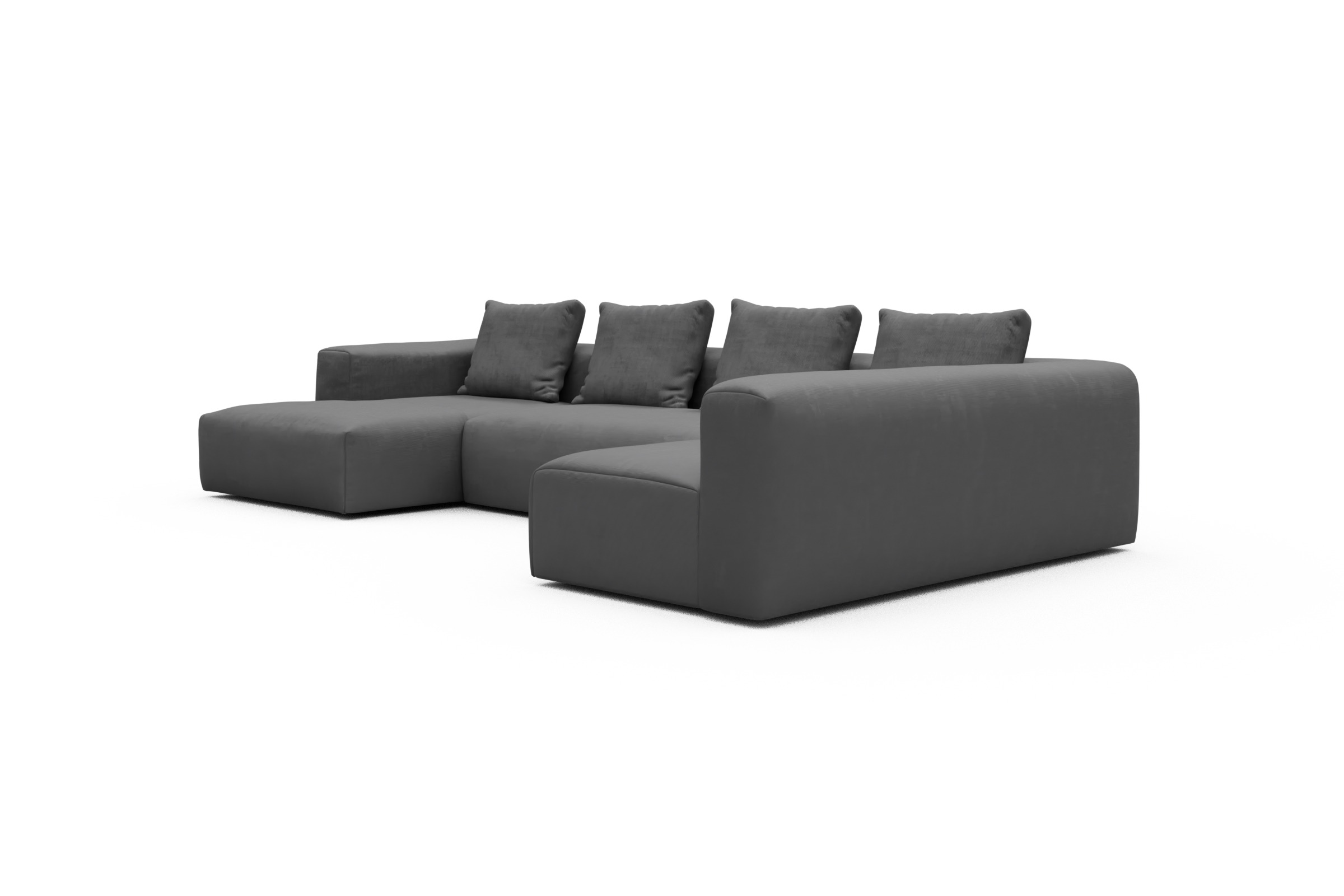 Wohnlandschaft Fred Chaiselongue links mit 2-Sitzer und lange Armlehne rechts Cordufine-Grey