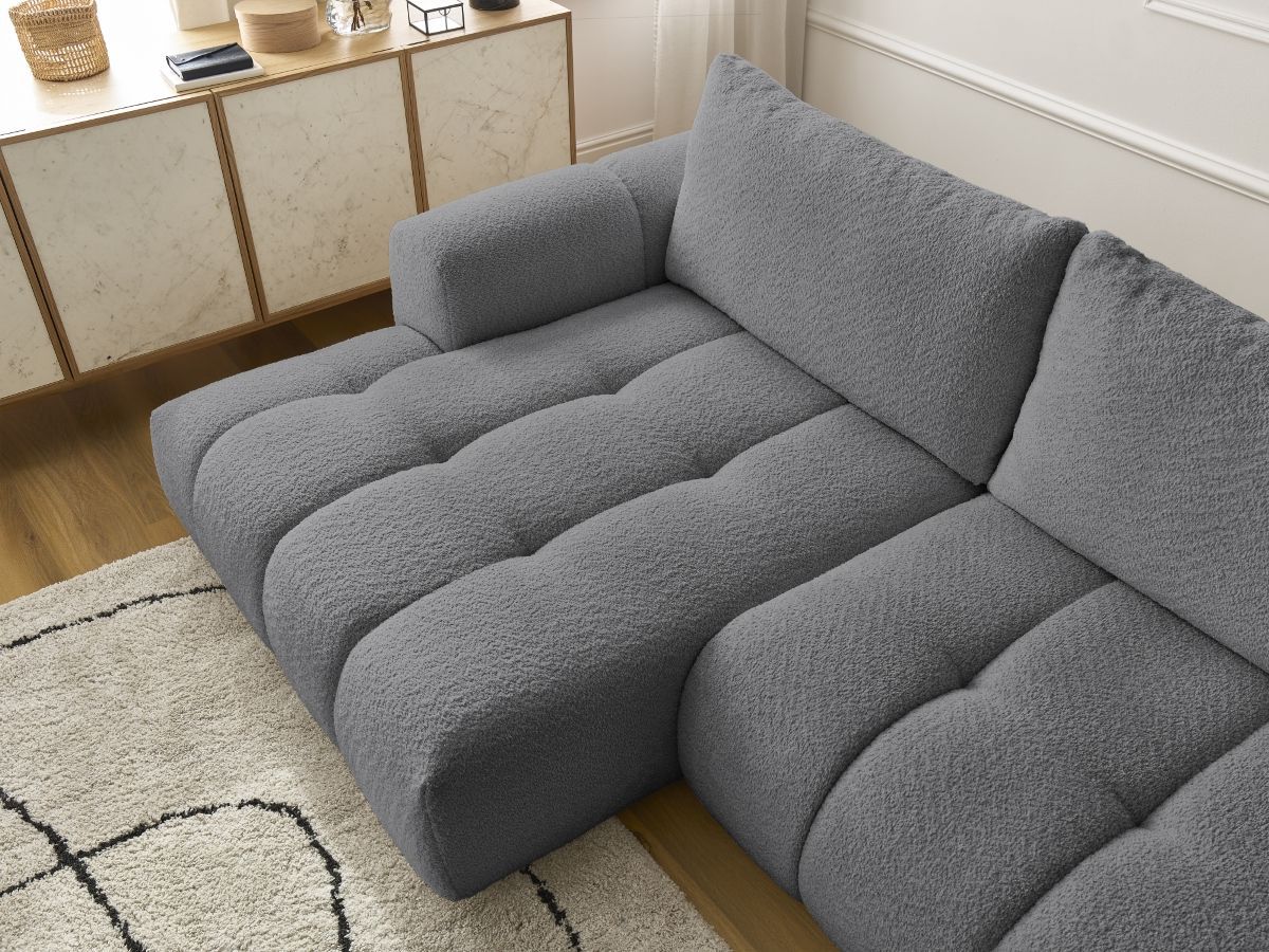 Bobochic Fuji Ecksofa mit Schlaffunktion und Bettkasten 292 × 160 cm Bouclé-Stoff Dunkelgrau Ecke links