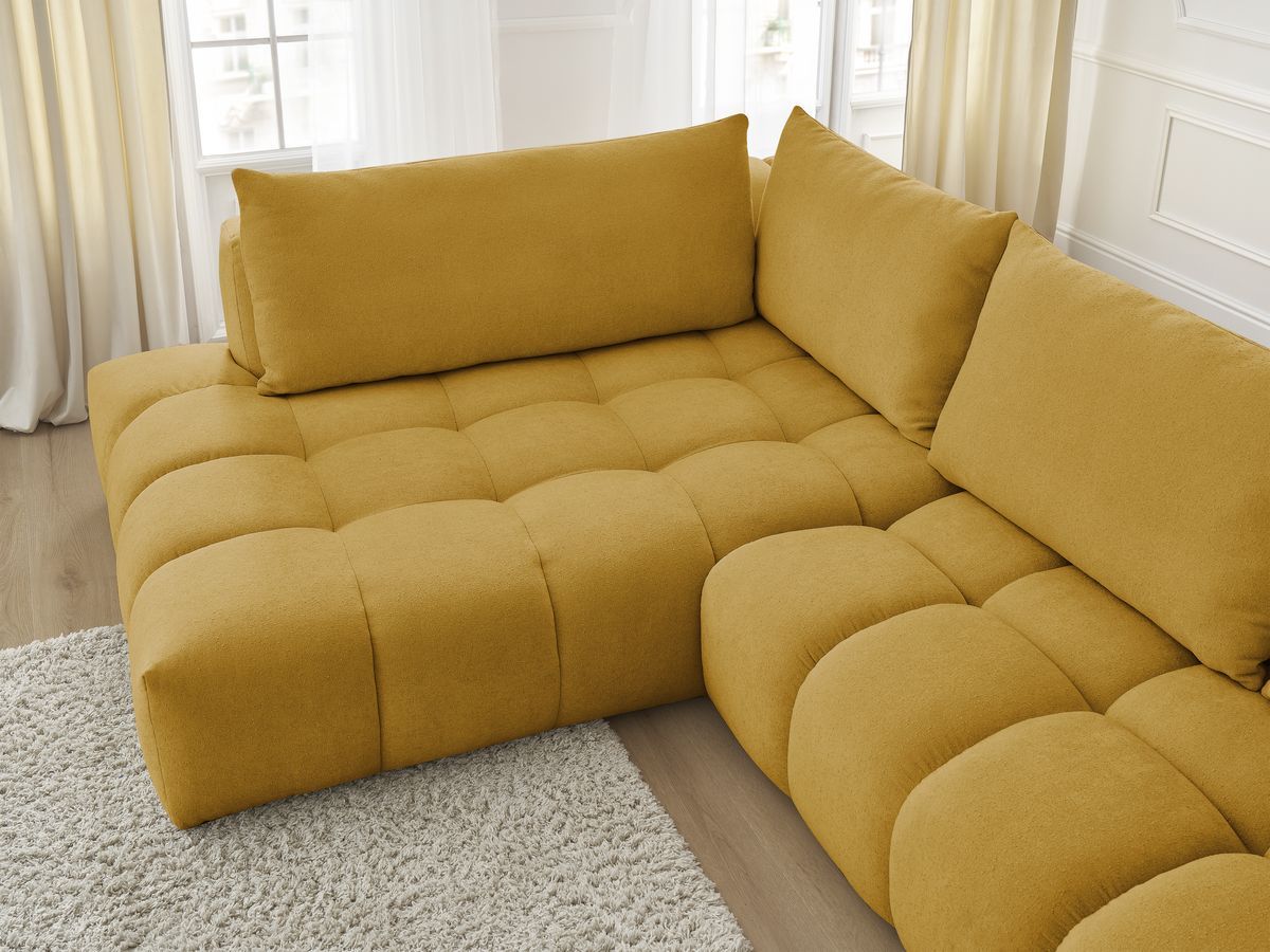 Bobochic Everest Ecksofa, 4 Kissen Strukturstoff Gelb Ecke links