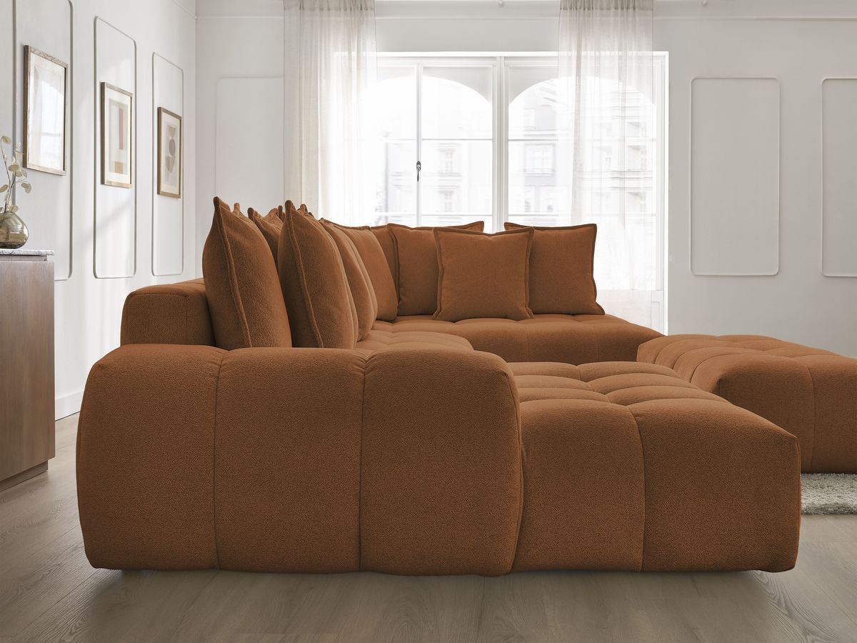 Bobochic Everest Wohnlandschaft mit Pouf, 14 Kissen Melange-Stoff Orange Ecke links