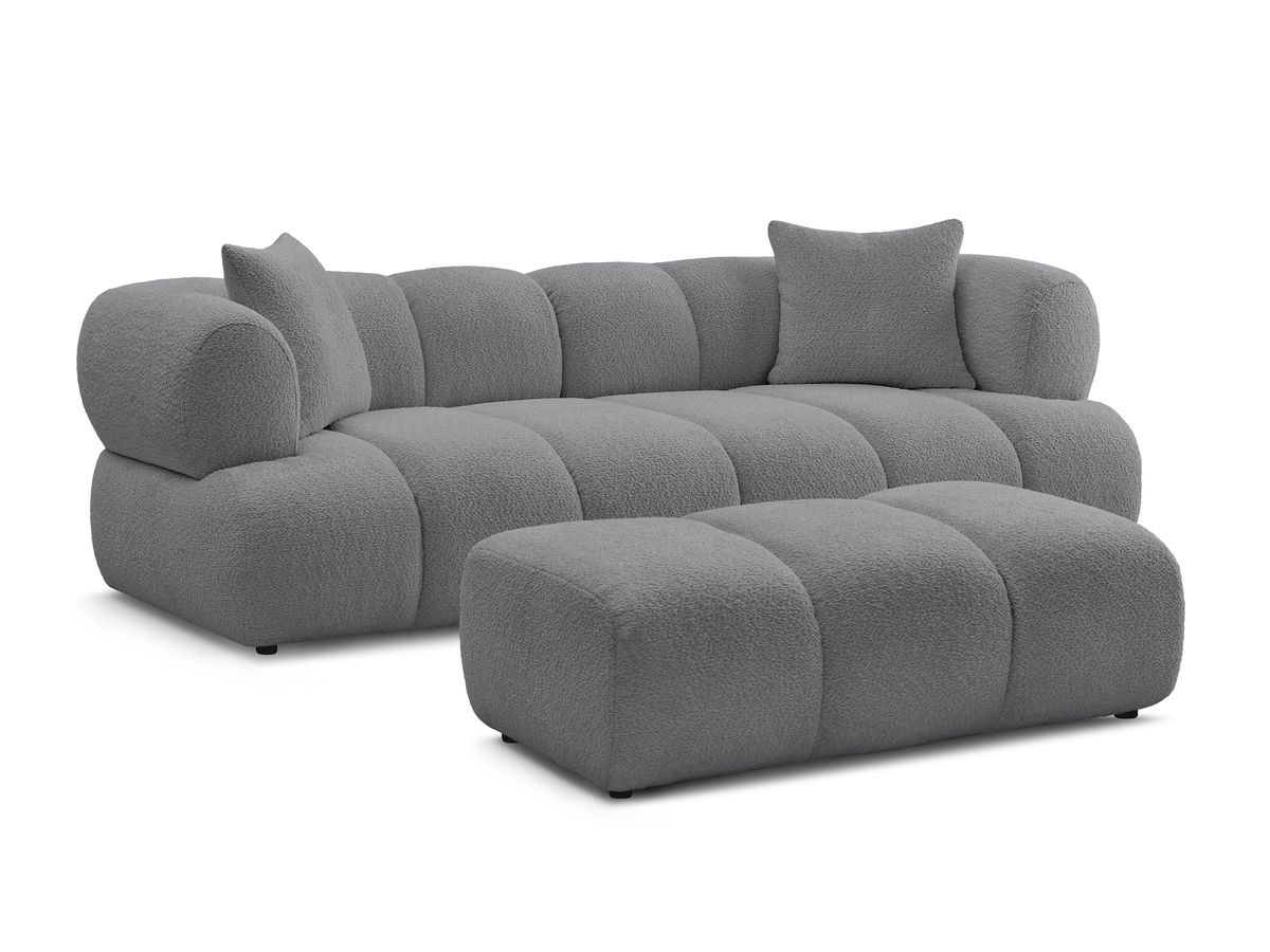 Bobochic Pamira Sofa 3-Sitzer mit Pouf Bouclé-Stoff Dunkelgrau
