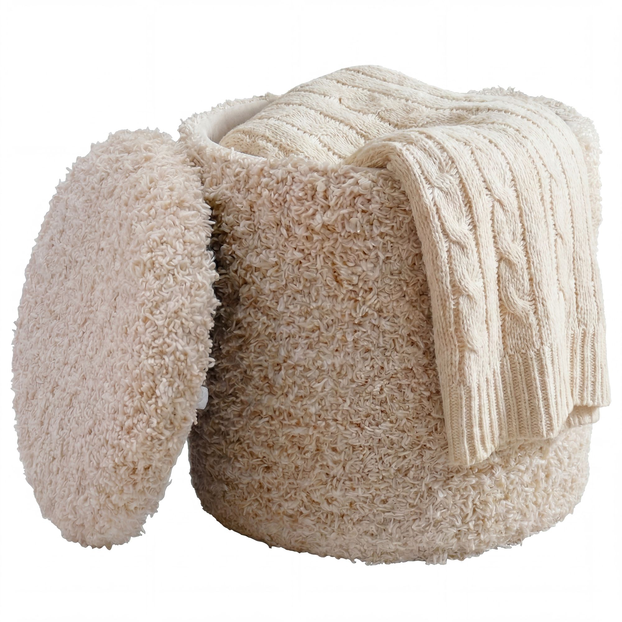 Sitzhocker Nesna Stoff Beige Zottelflor 40 × 40 × 45 cm