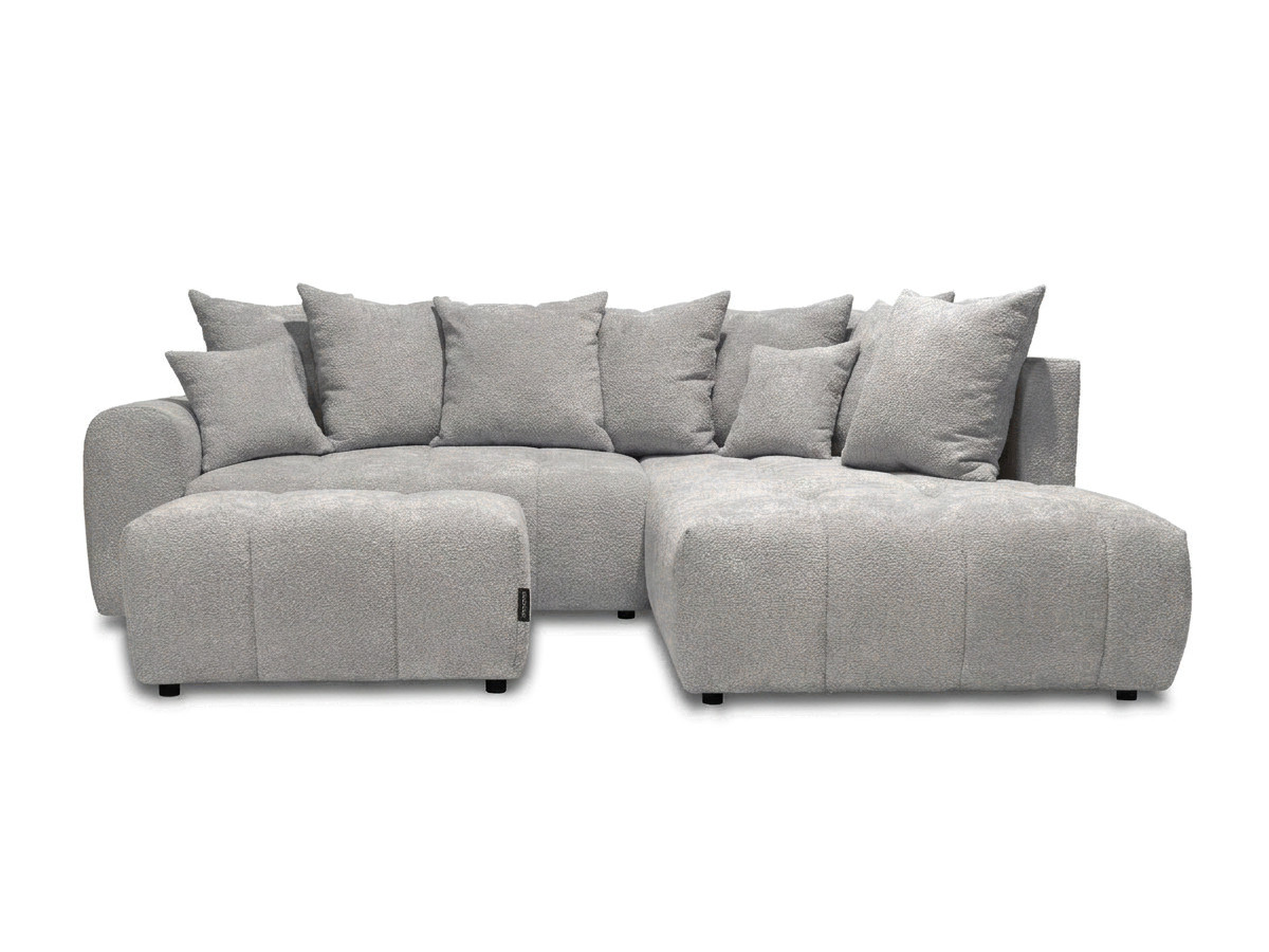 Bobochic Roxelane Ecksofa mit Schlaffunktion und Bettkasten und Pouf Bouclé-Stoff Hellgrau Ecke rechts