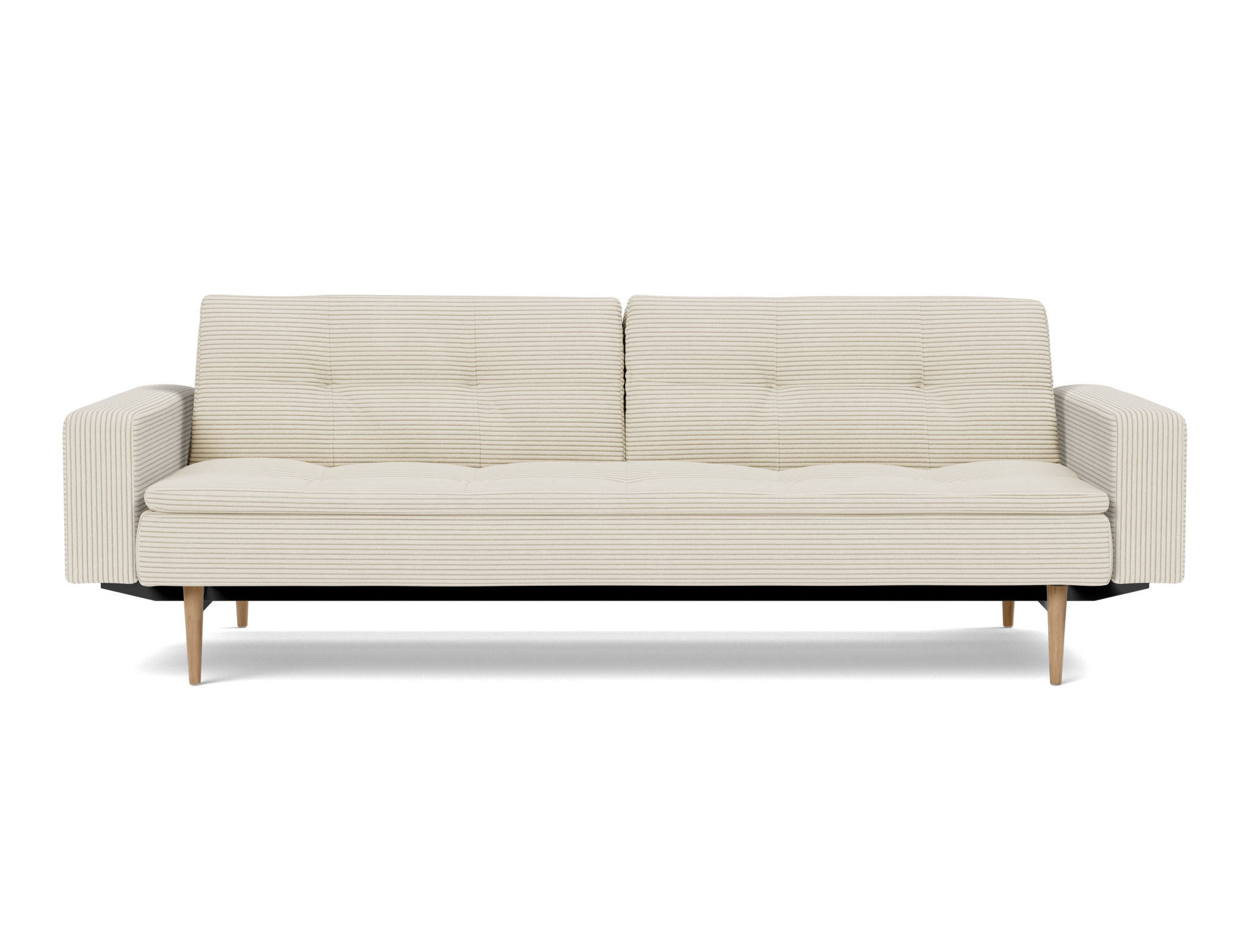 Schlafsofa Dublexo mit Armlehnen Kord Corduroy 594-Ivory Beine Styletto Eiche hell
