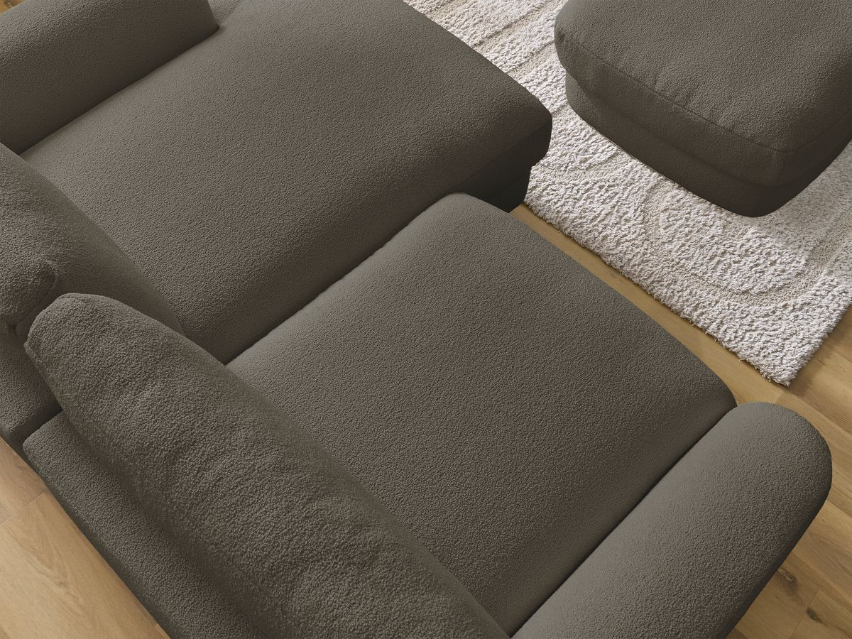 Bobochic Leonore Ecksofa mit Pouf Bouclé-Stoff Braun Ecke rechts
