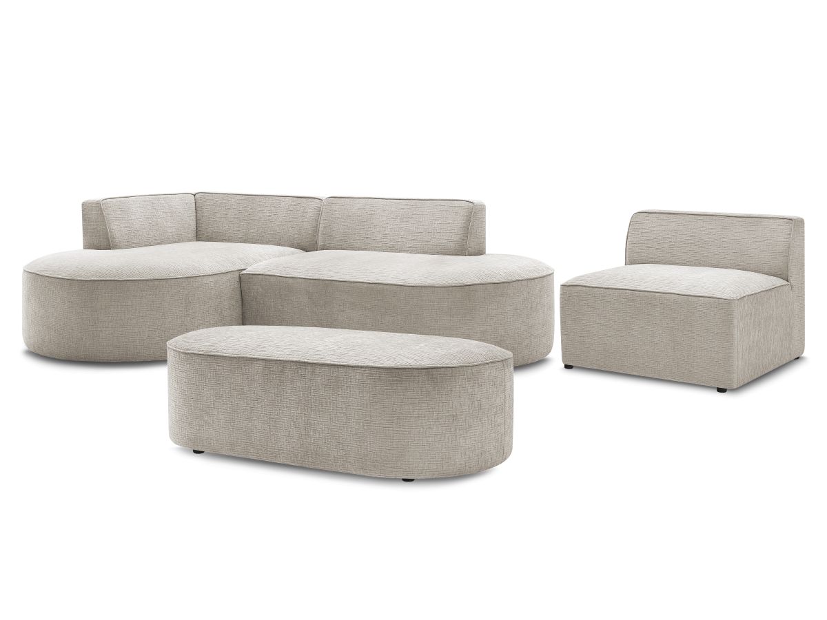 Bobochic Rousseau Ecksofa mit Sofamodul und Pouf Strukturstoff Beige Ecke links