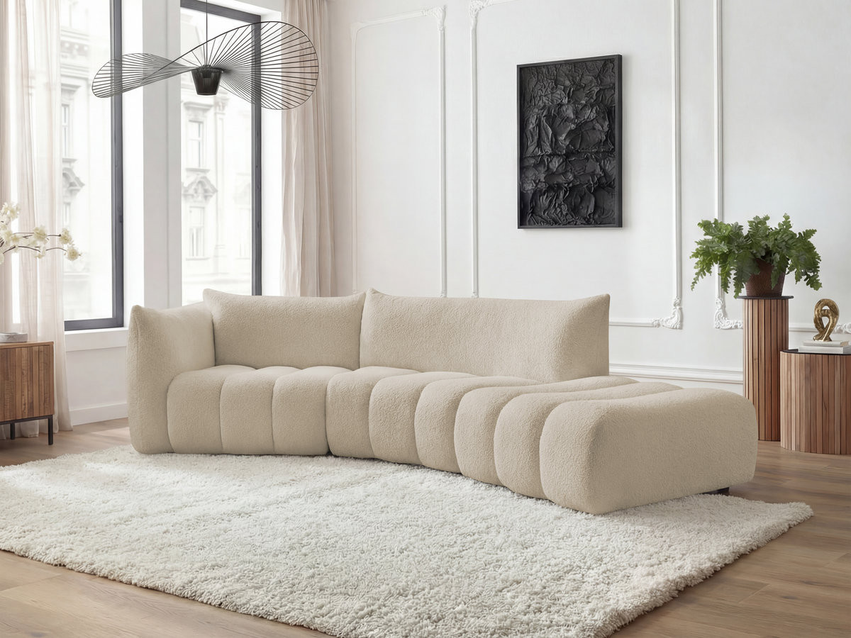 Bobochic Azra Ecksofa 325 × 112 cm Bouclé-Stoff Beige Ecke links