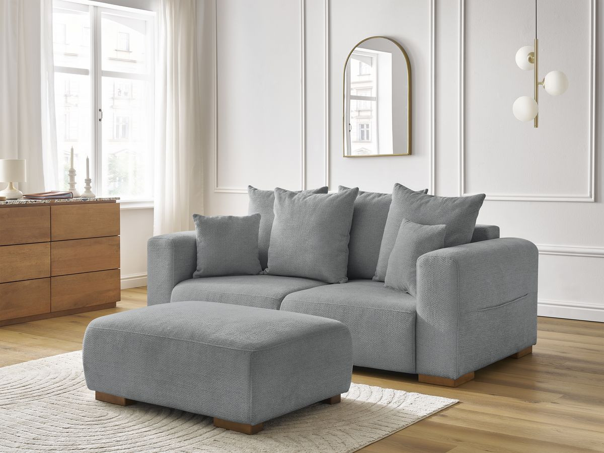 Bobochic Sidonie Sofa 3-Sitzer mit Pouf Melange-Stoff Dunkelgrau