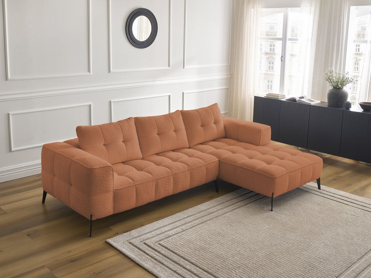 Bobochic Anis Ecksofa Bouclé-Stoff Orange Ecke rechts