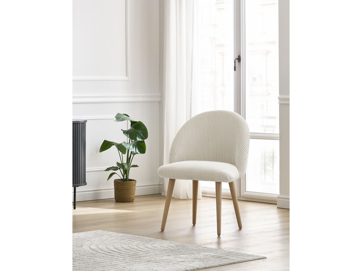 Bobochic Lalie Esszimmerstuhl mit skandinavischen Holzbeinen Cordsamt Beige