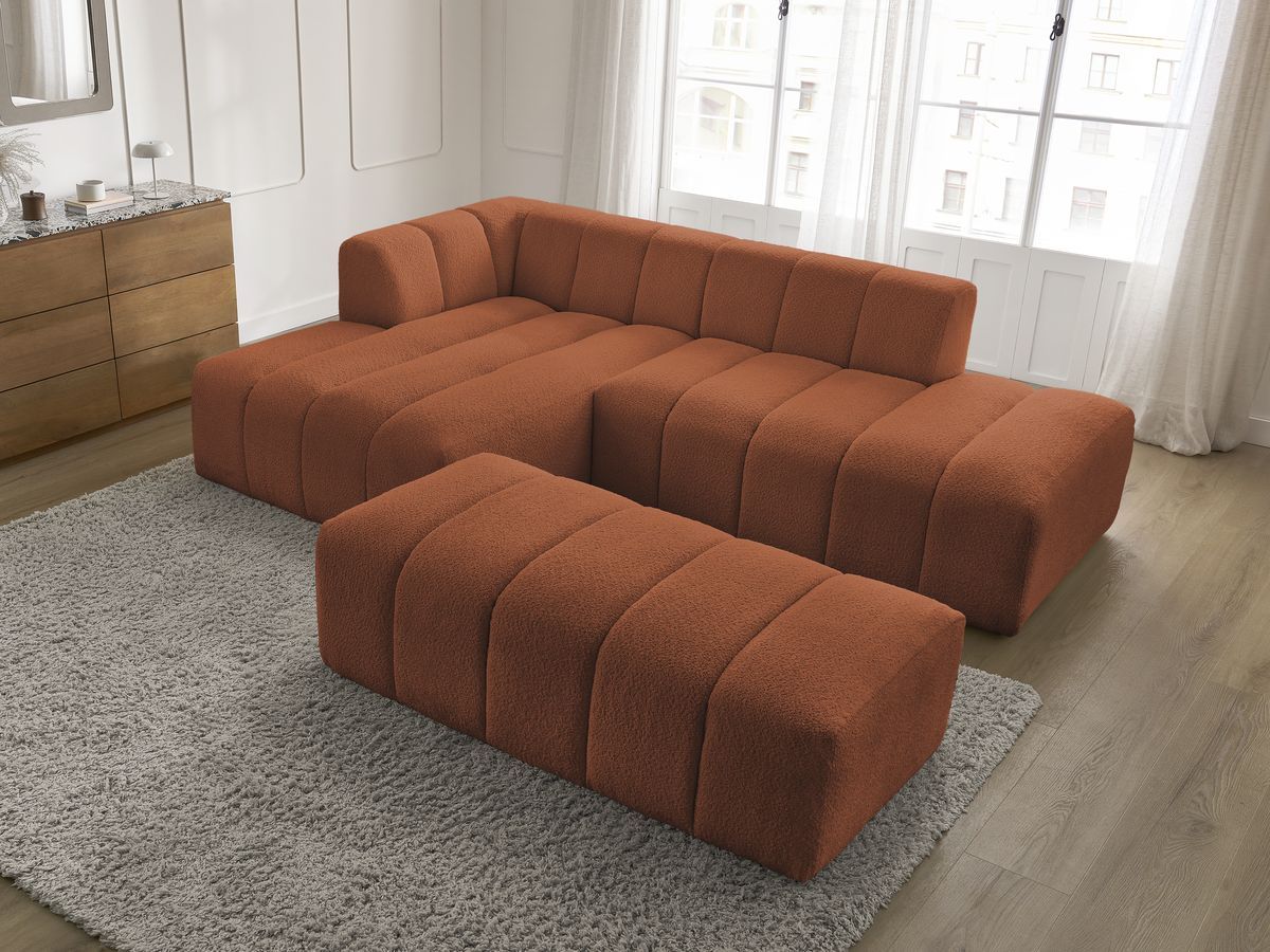 Bobochic Annecy Ecksofa mit Pouf Bouclé-Stoff Orange Ecke links