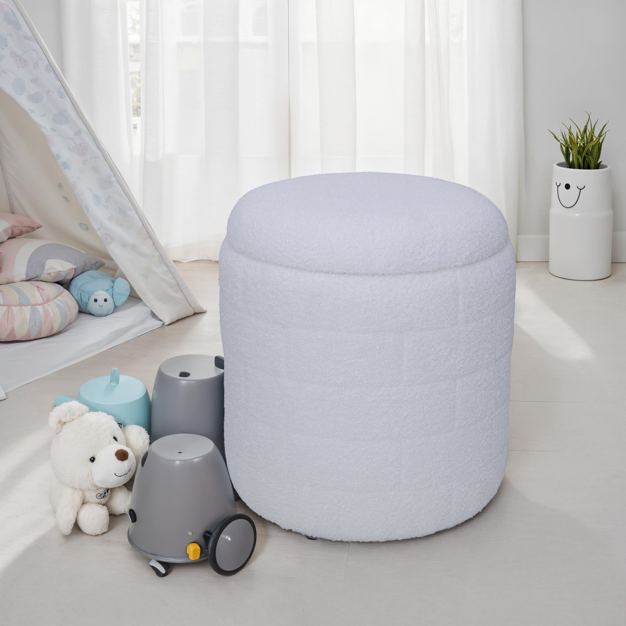 Sitzhocker Orkanger Stoff Weiß Ø 40 cm