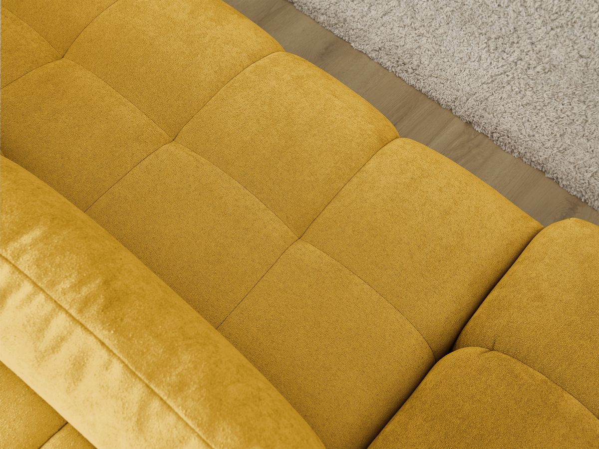Bobochic Everest Ecksofa mit Schlaffunktion und Bettkasten 318 × 180 cm, 3 Kissen Strukturstoff Gelb Ecke rechts