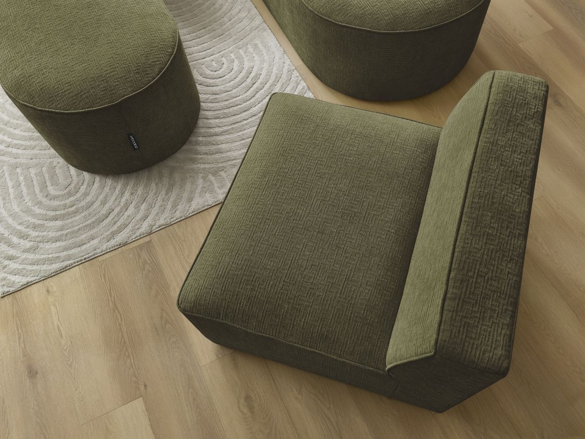 Bobochic Rousseau Ecksofa mit Sofamodul und Pouf Strukturstoff Grün Ecke links