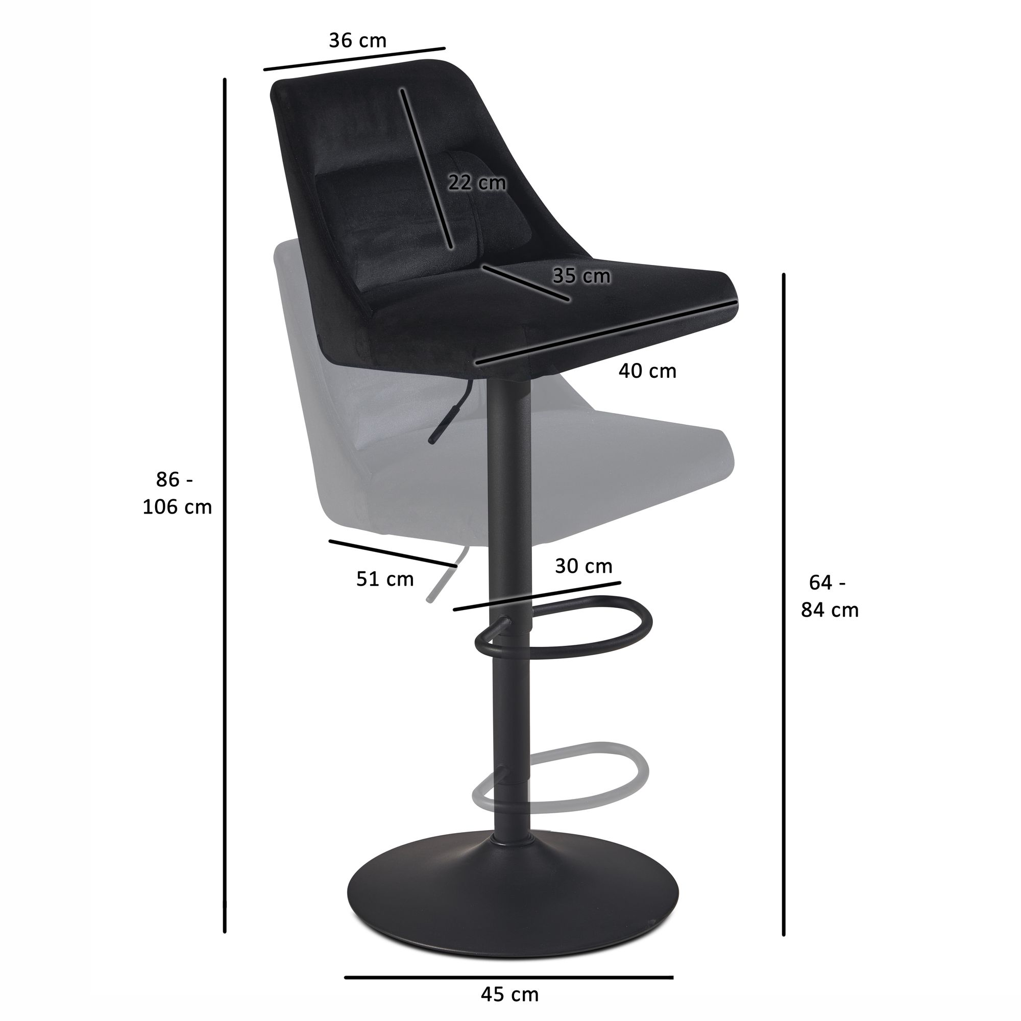 Barhocker Gurskoy Samt Schwarz 45 × 51 × 106 cm