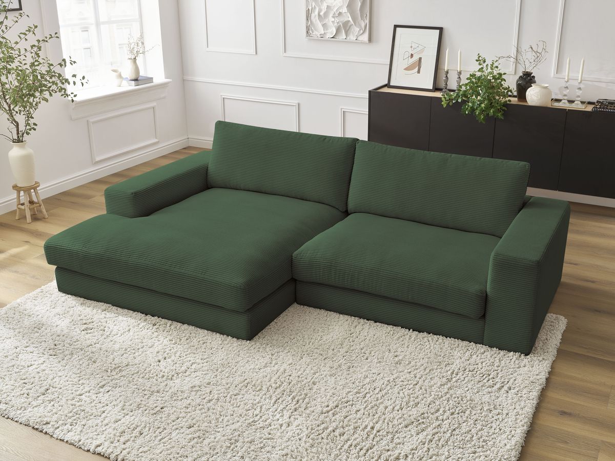 Bobochic Leonard Ecksofa 234 × 159 cm Cordsamt Dunkelgrün Ecke links