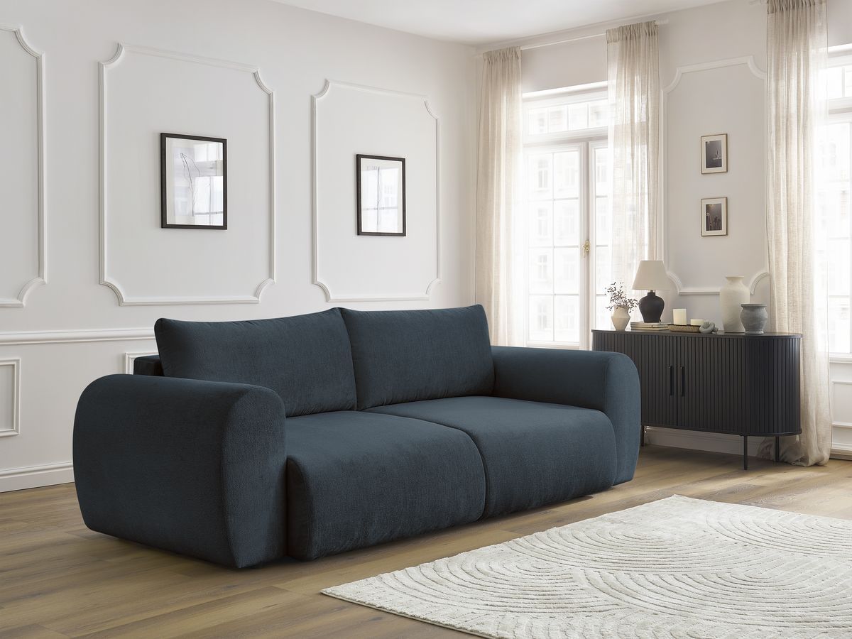 Bobochic Lucien Schlafsofa 3-Sitzer mit Bettkasten Stoff Dunkelblau