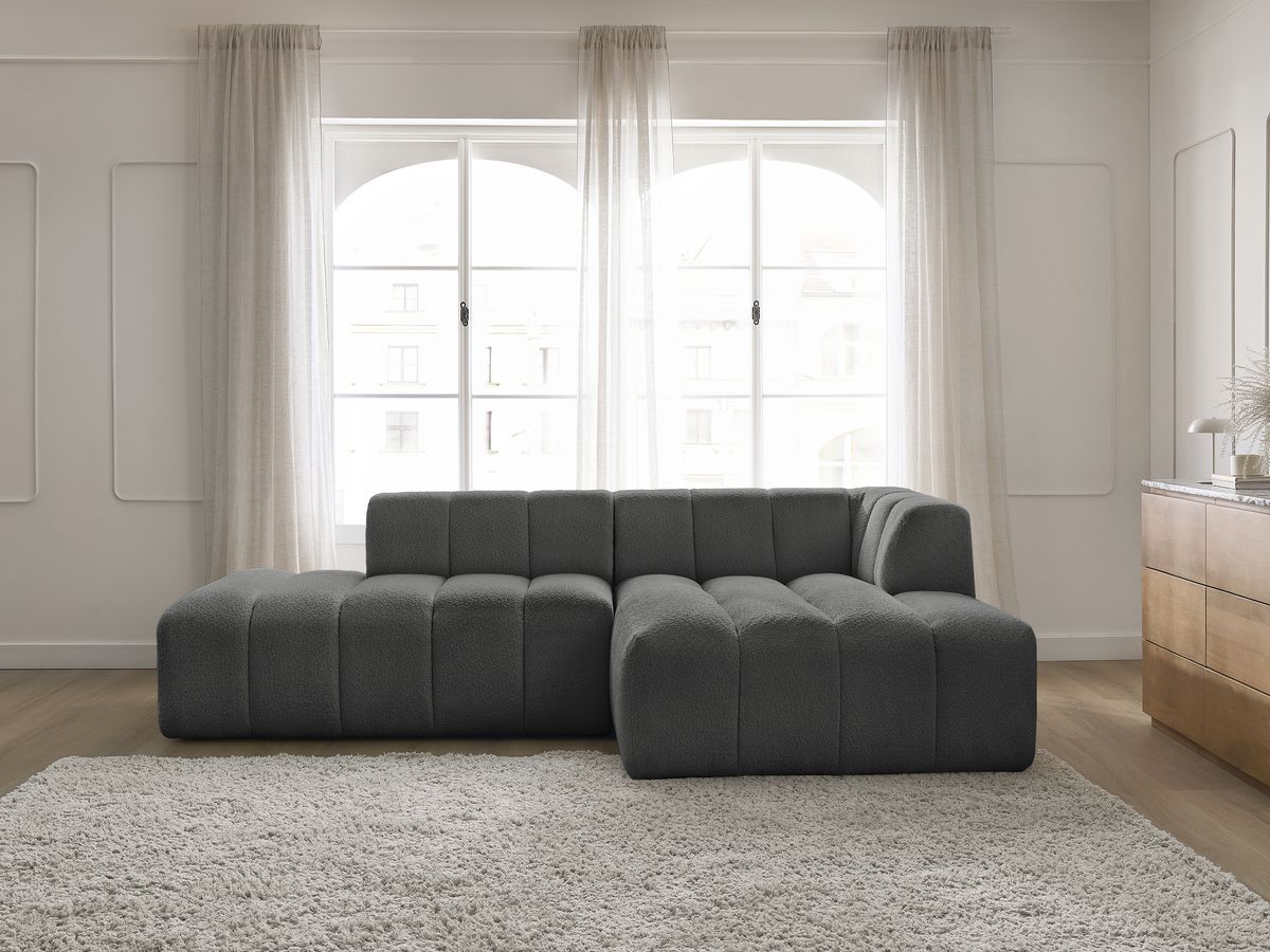 Bobochic Annecy Ecksofa Bouclé-Stoff Dunkelgrau Ecke rechts
