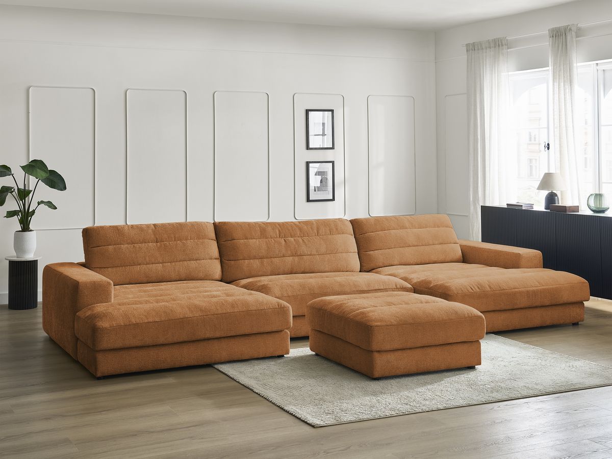 Bobochic Sierra Wohnlandschaft mit Pouf Strukturstoff Orange