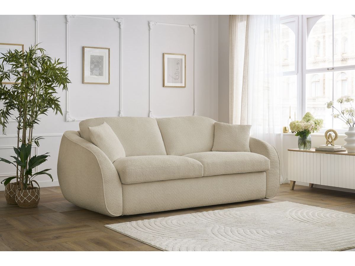 Bobochic Cezanne Schlafsofa 3-Sitzer Bouclé-Stoff Beige, Liegefläche 160 × 194 cm