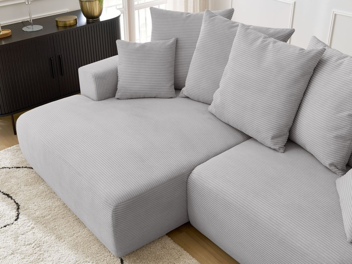 Bobochic Atilla Ecksofa mit Schlaffunktion und Bettkasten Cordsamt Hellgrau Ecke links