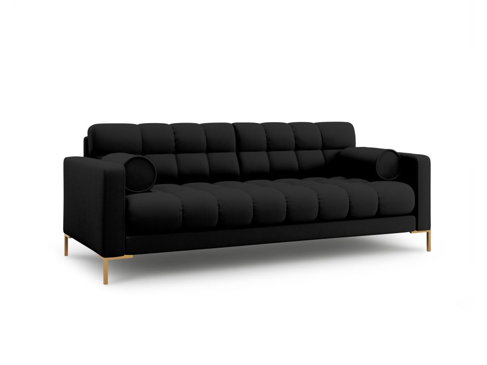 Cosmopolitan Design Sofa Bali 3-Sitzer Strukturierter Stoff Neve Schwarz Beine Gold