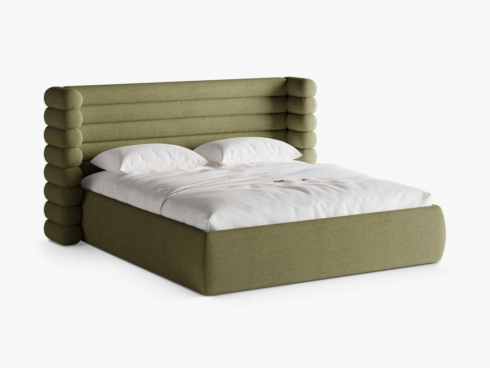 Micadoni Stauraumbett mit Kopfteil Mount Boucle Coral Helles Olive 140x200