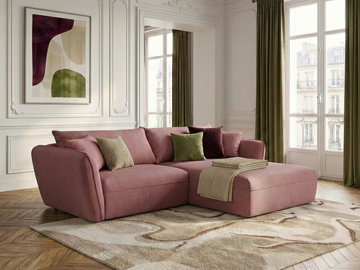 Bobochic Luigi Ecksofa Strukturstoff Rosa Ecke rechts