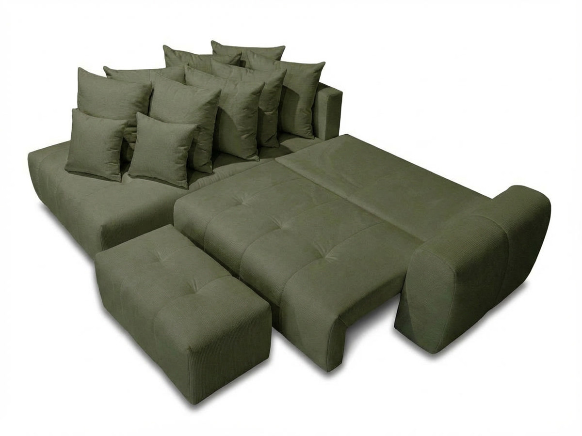 Bobochic Roxelane Ecksofa mit Schlaffunktion und Bettkasten und Pouf Melange-Stoff Grün Ecke links