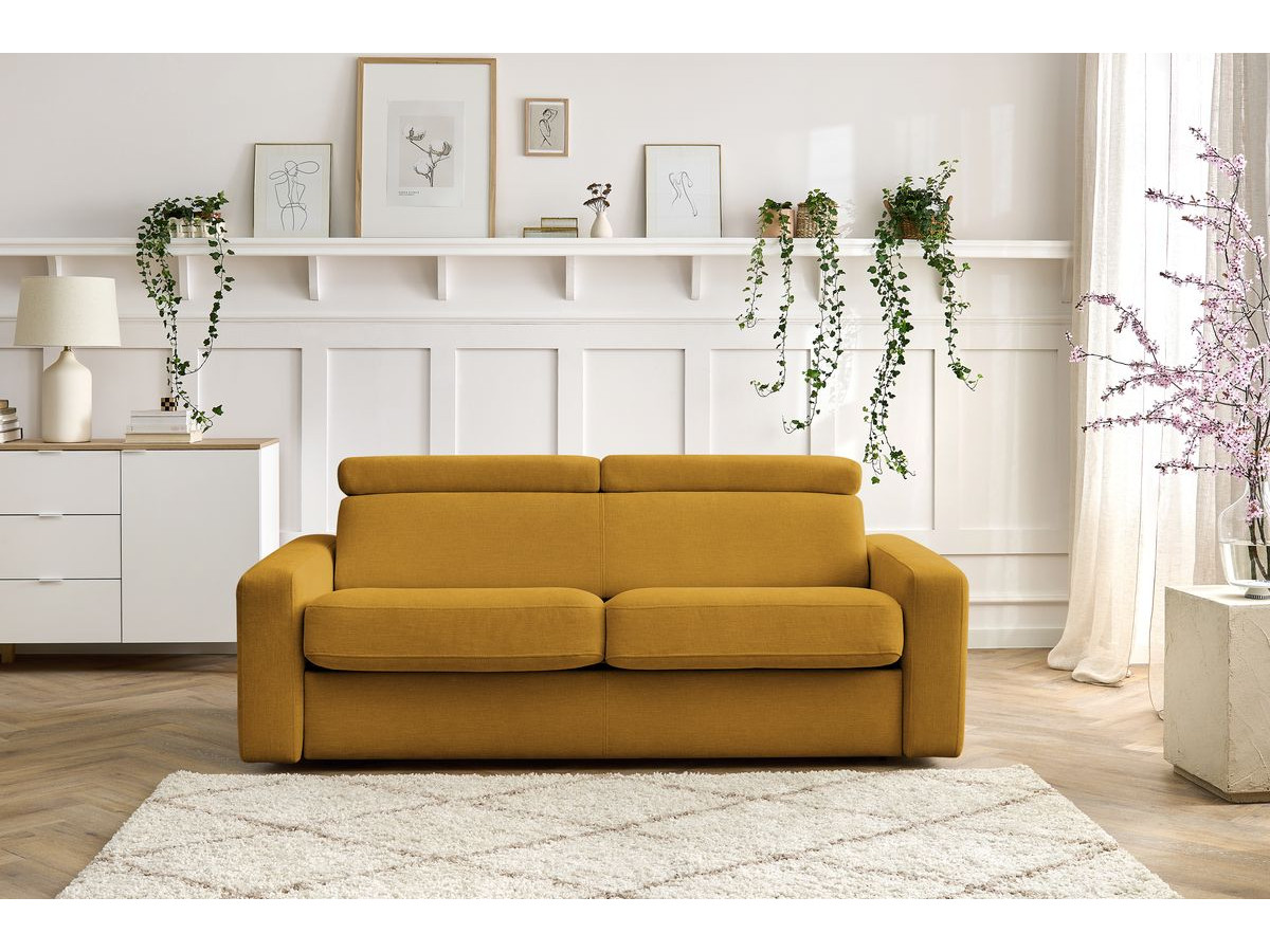 Bobochic Monaco Schlafsofa 3-Sitzer Stoff Gelb, Liegefläche 140 × 190 cm
