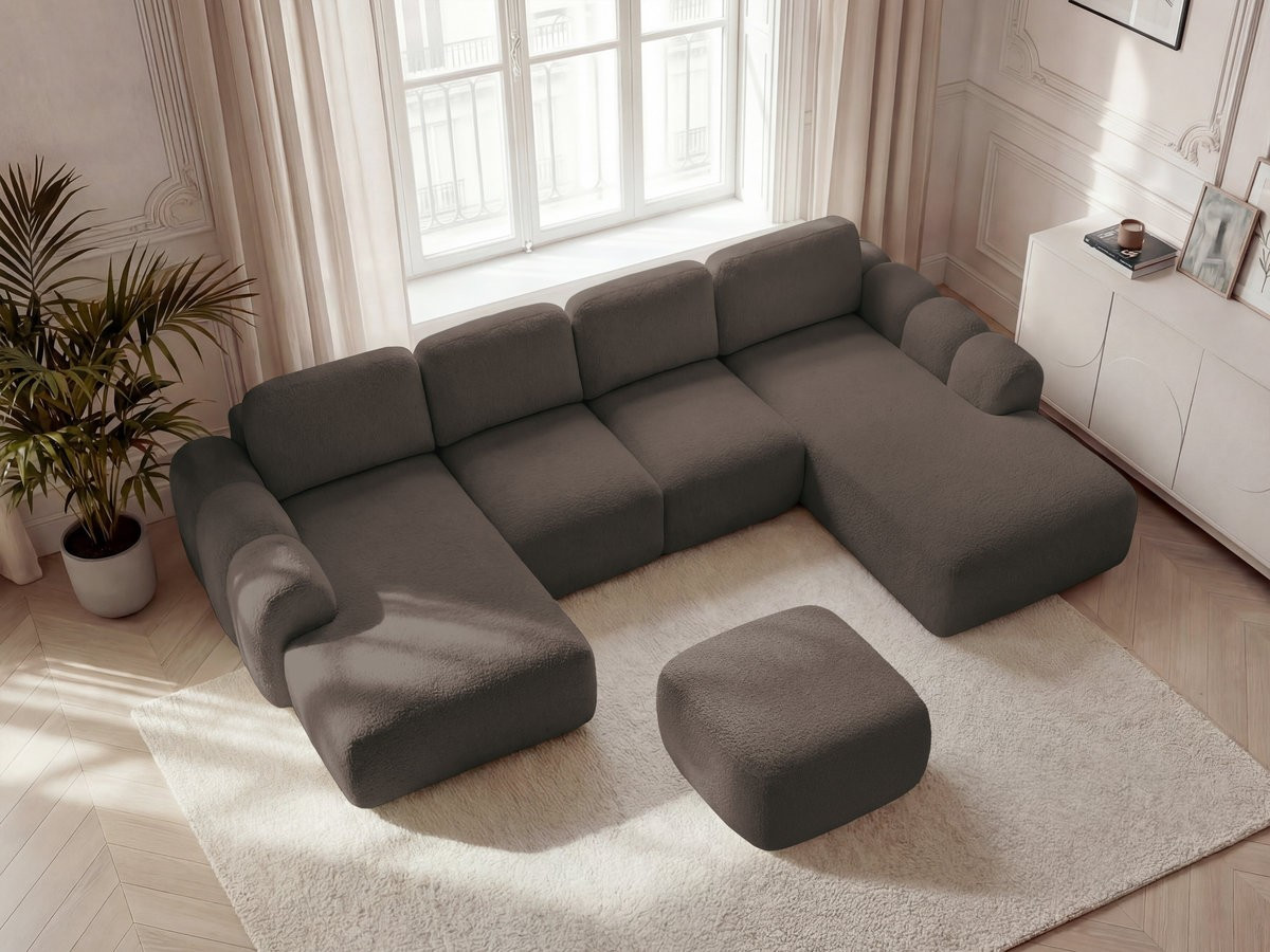 Bobochic Montaigne Wohnlandschaft mit Pouf Bouclé-Stoff Braun Ecke links