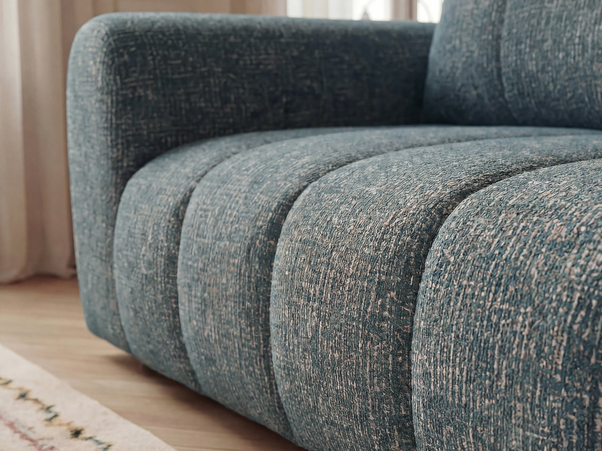Bobochic Nesty Ecksofa in L-Form, 256 cm, mit Pouf Melange-Stoff Blau Ecke rechts