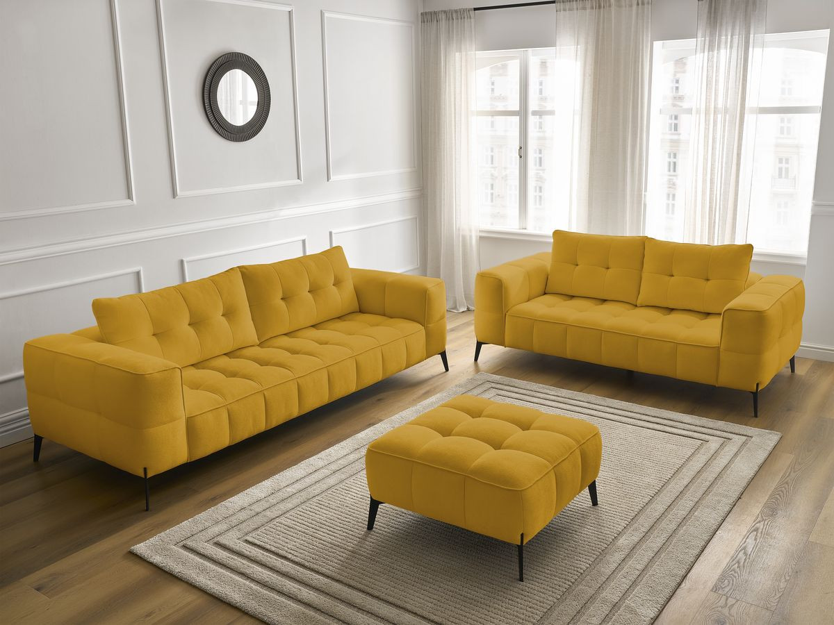 Bobochic Anis Sofa-Set 3- und 2-Sitzer mit Pouf Strukturstoff Gelb