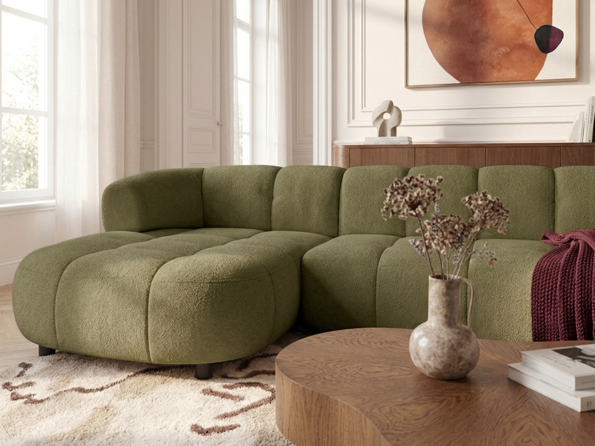 Bobochic Lovely Ecksofa mit Schlaffunktion Stoff Grün Ecke links