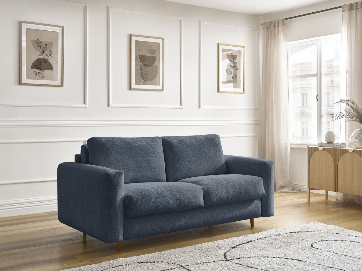 Bobochic Cocoone Schlafsofa 3-Sitzer Strukturstoff Dunkelblau, Liegefläche 140 × 200 cm
