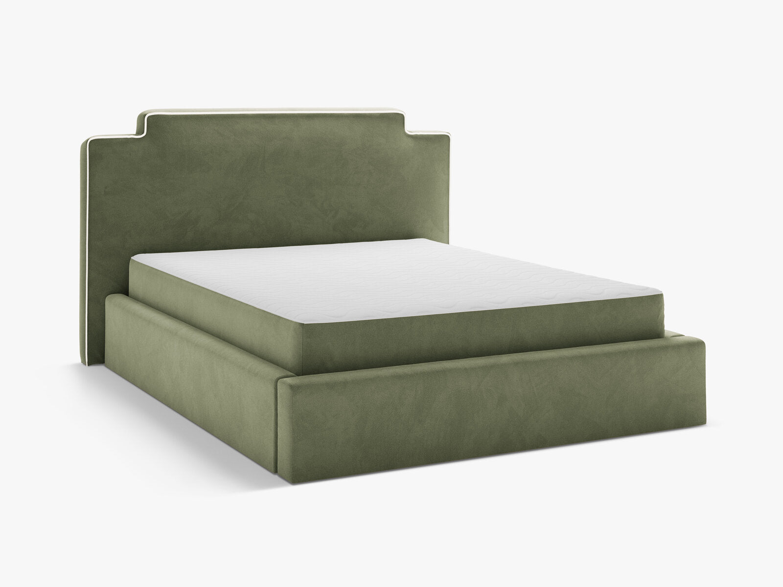 Micadoni Princess Samtbett mit Bettkasten und Kopfteil Samt Magic Velvet Elfenbein / Grün 140x200