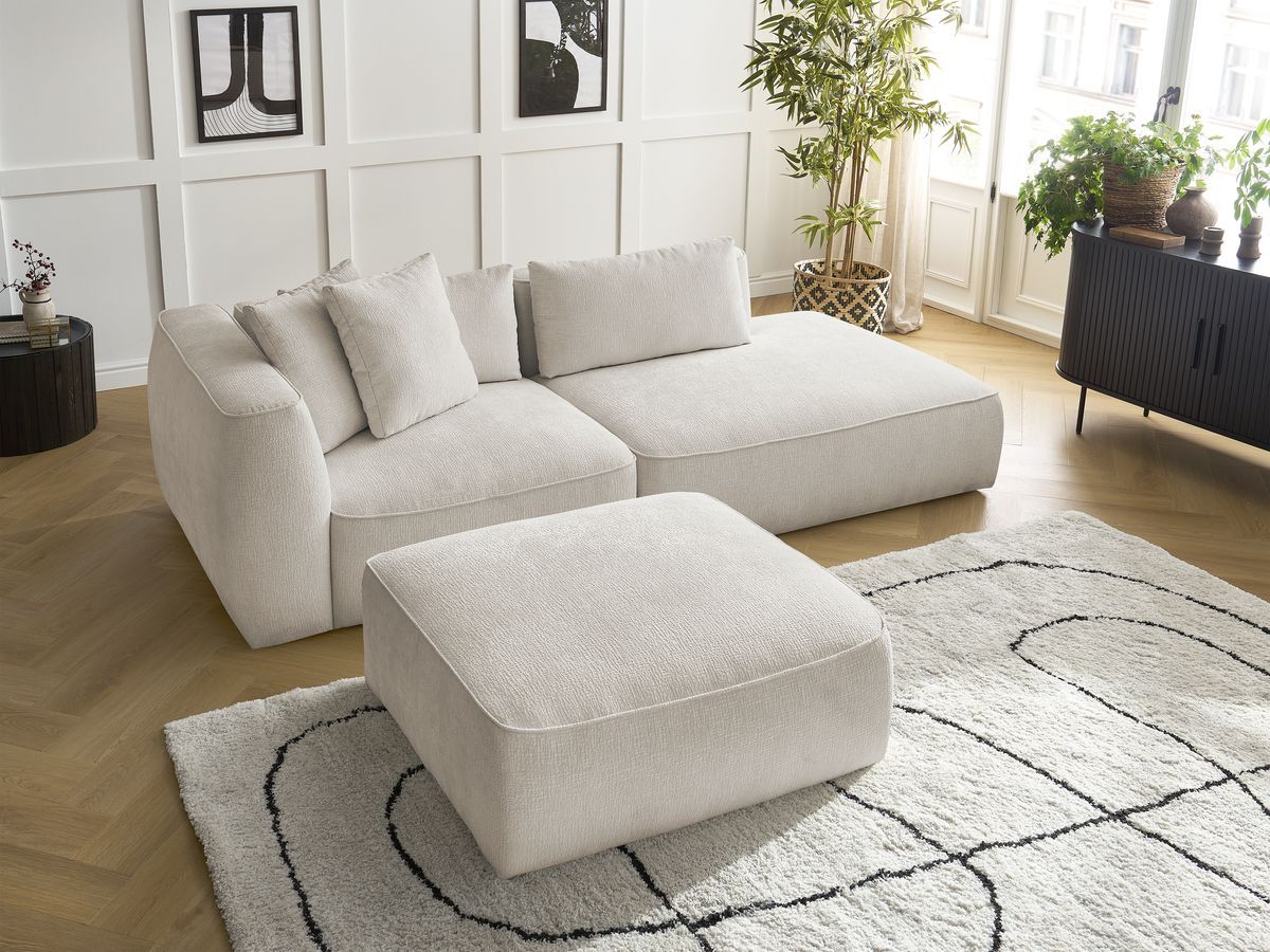 Bobochic Leopold Sofa 4-Sitzer mit Pouf Strukturstoff Beige Armlehne links