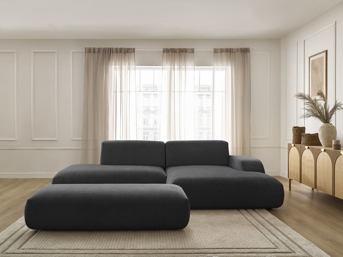 Bobochic Sirius Ecksofa mit Pouf 300 × 170 cm Strukturstoff Schwarz Ecke rechts