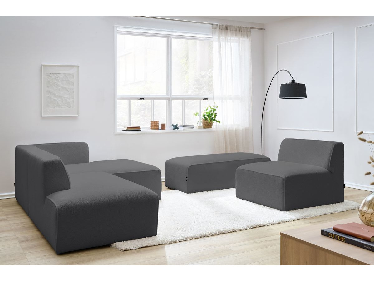 Bobochic Megeve Ecksofa mit Pouf Bouclé-Stoff Dunkelgrau Ecke rechts