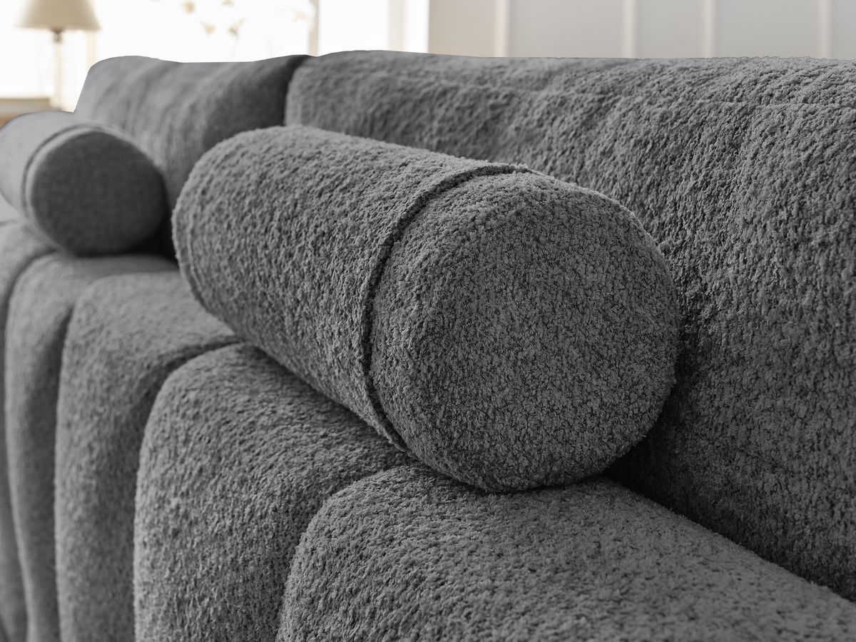 Bobochic Anakin Sofa 3-Sitzer mit Pouf, 2 Kissen Bouclé-Stoff Dunkelgrau