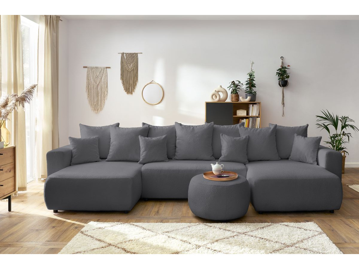 Bobochic Envy Wohnlandschaft mit rundem Pouf Bouclé-Stoff Dunkelgrau