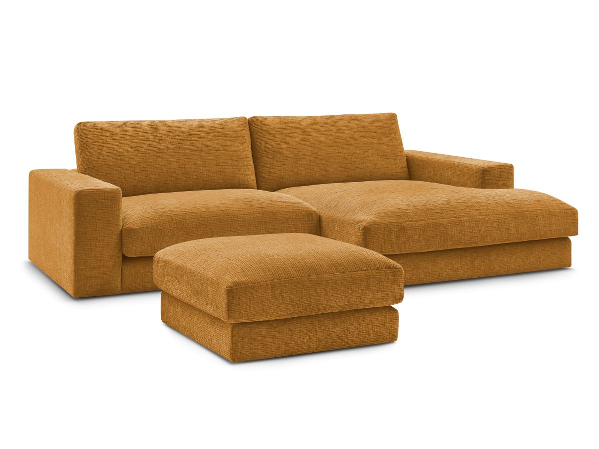 Bobochic Leonard Ecksofa mit Pouf 234 × 159 cm Strukturstoff Gelb Ecke rechts