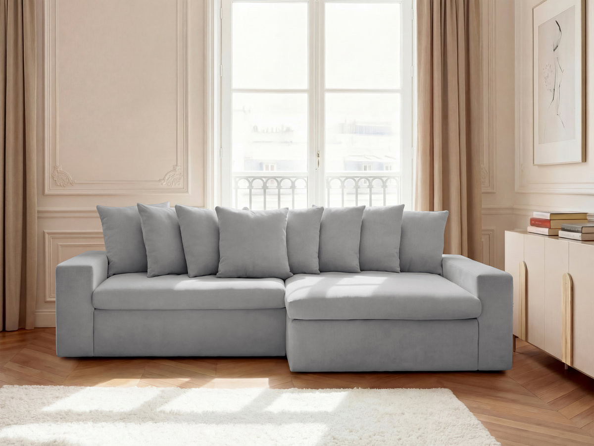 Bobochic Enore Ecksofa 330 × 100 cm Stoff Hellgrau Ecke rechts