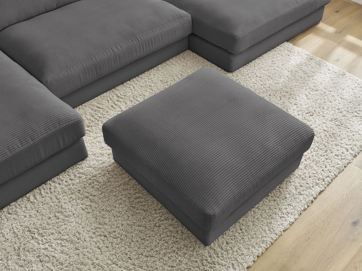 Bobochic Leonard Wohnlandschaft mit Pouf 404 × 159 cm Cordsamt Dunkelgrau