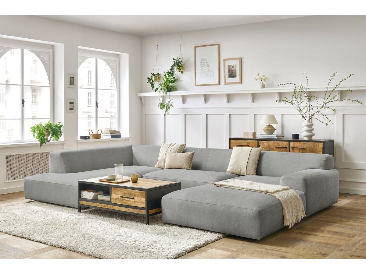 Bobochic Lavena Wohnlandschaft 359 × 220 cm Samt Hellgrau Ecke rechts