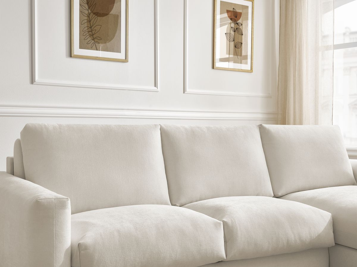 Bobochic Cocoone Ecksofa mit Schlaffunktion und Bettkasten Stoff Beige, Liegefläche 160 × 200 cm