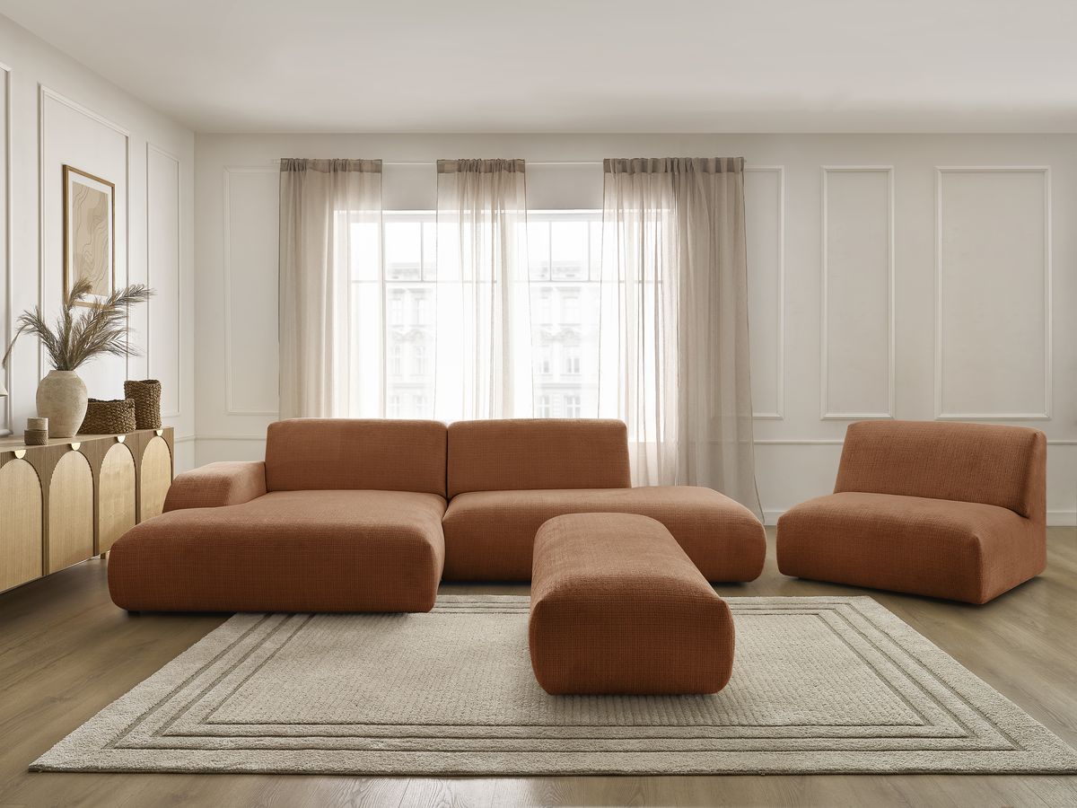 Bobochic Sirius Ecksofa mit Pouf 405 × 170 cm Strukturstoff Orange Ecke links