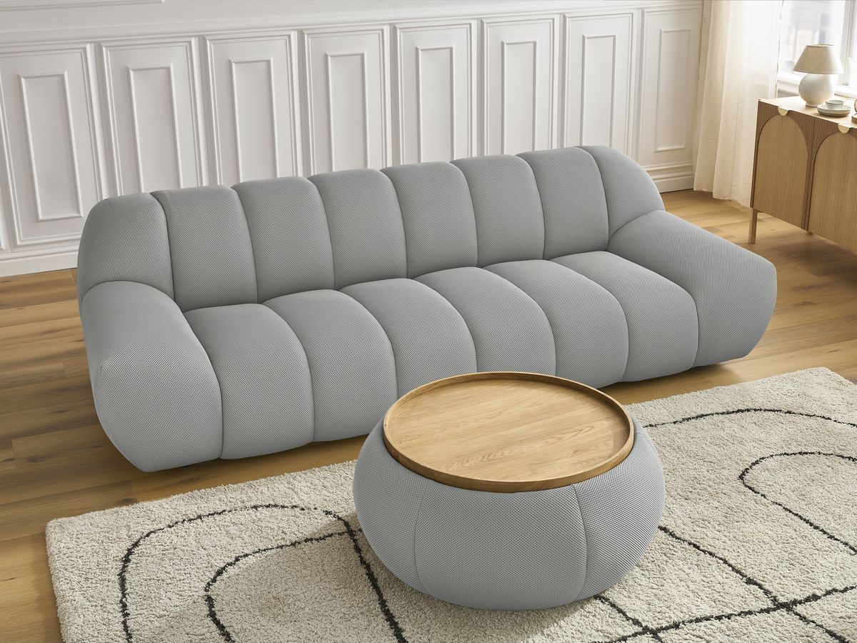 Bobochic Hayden Sofa 3-Sitzer mit Pouf 256 × 107 cm Mesh-Stoff Hellgrau