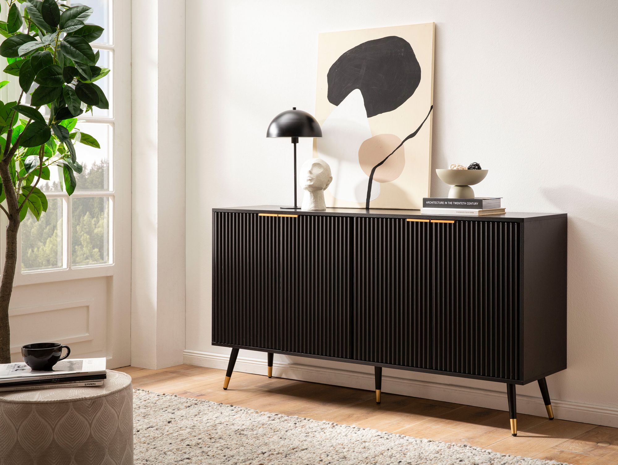 Sideboard Fannrem Schwarz 150 × 39 × 81 cm